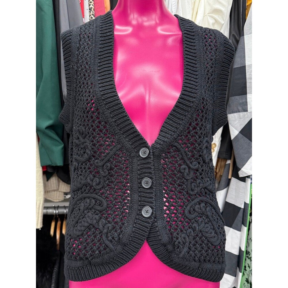 Ny&Co Women’s V neck Button Down Chunky Cable Knit Cardigan Sweater Vest Large